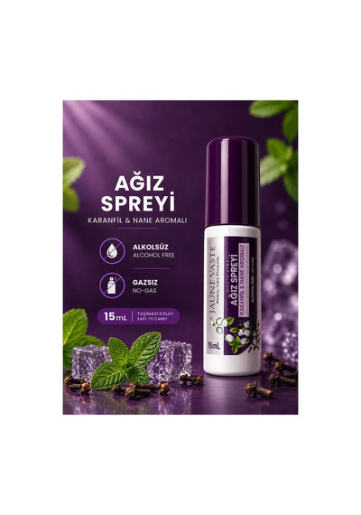 Ağız Spreyi - Ağız Kokusu Giderici, Ferah Nefes, Karanfil & Nane Aromalı, Alkolsüz & Gazsız, 15 Ml