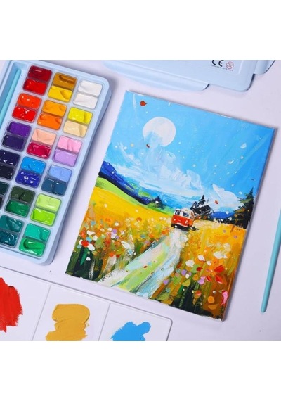Hımı Twin Cup Gouache Set 36 Renk X 12 Gr Guaj Boya + 3 Fırça Ice Blue Case Karışık Renk