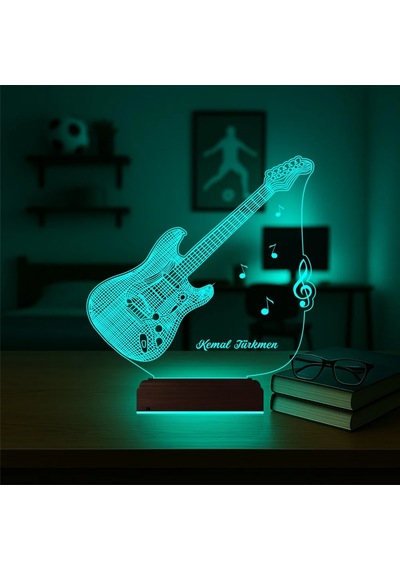 Luvivia Elektro Gitar Müzisyen Hediye Kişiye Özel 3d Lamba - Masa Gece Lambası Şeffaf