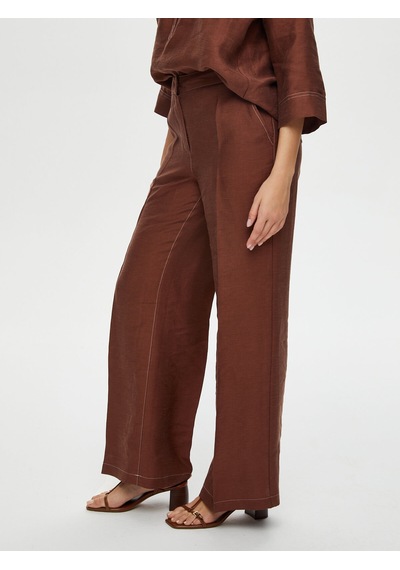 Faik Sönmez Wide Leg Fit Ütü İzli Tensel Keten Pantolon S25pnt018 Us25pnt01830 Kahve