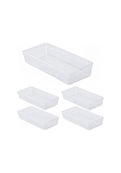 Tr 0383 4'lü Modüler Çekmece İçi Organizer Seti 30x15 Cm Şeffaf Mutfak, Kaşıklık, Kozmetik Ve Ofis Düzenle Genel