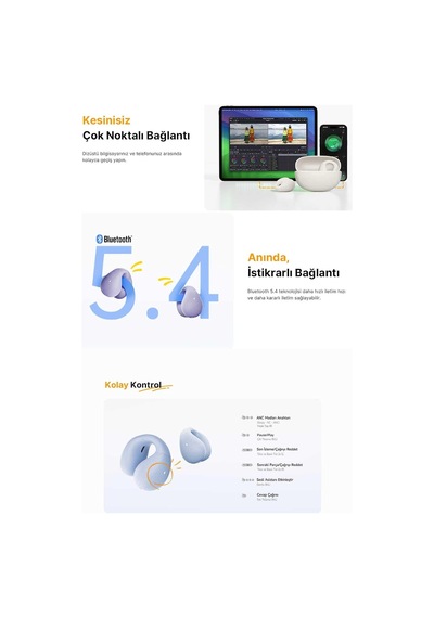 C10 Crossky Bluetooth Küpe Kulaklık Çift Mikrofon Çift Cihaz Bağlantısı Kristal Ses Netlik Ipx4,mor