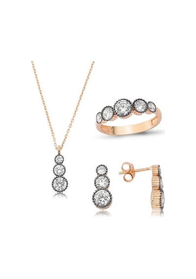 Gümüş Pırlanta Taşlı Üçtaş Set