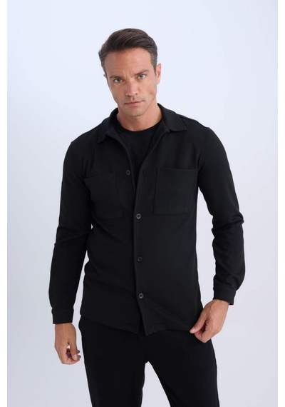 DeFacto Regular Fit Polo Yaka Gömlek Ceket D7243AX25SPBK81