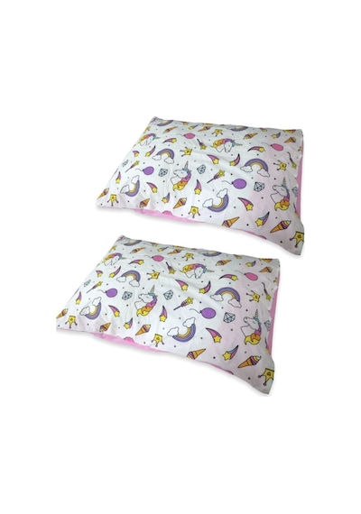 Bebek Özel%100 Pamuklu Bebek Çocuk Yastık Kılıfı 35x45 Cm, Beyaz Unicorn Pembe Desenli, 2 Adet Çok Renkli