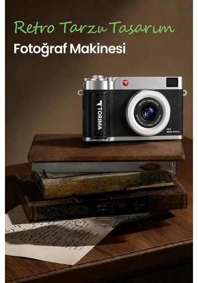 Mini Dijital Retro Kamera Cmr50 Siyah 48mp Selfie Video Vlog Kamerası