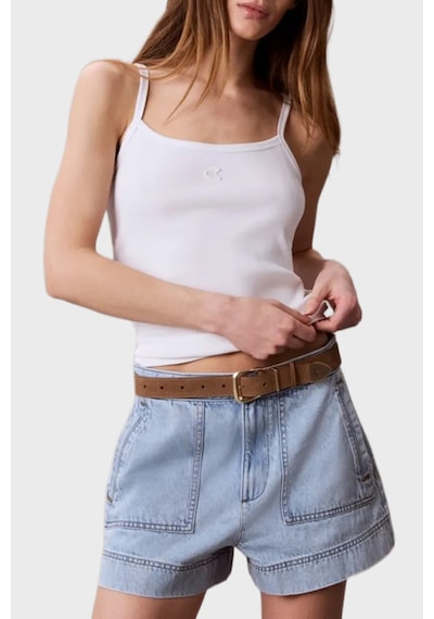 Calvin Klein Pamuklu Regular Fit Logolu Kare Yaka İp Askılı Top Lv047g208gyaf Bayan Top Lv047g208g Yaf Beyaz