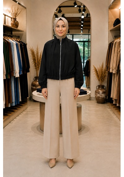 Sevitli Bomber Ceket-siyah-5941
