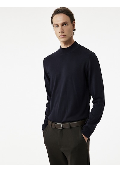 Koton Uzun Kollu Regular Fit Dik Yaka Basic Triko Kazak Lacivert 6wam70003ht Lacivert