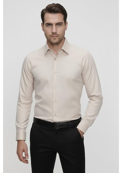 Efor Slim Fit Pamuk Saten Klasik Bej Gömlek Gk 624 Bej