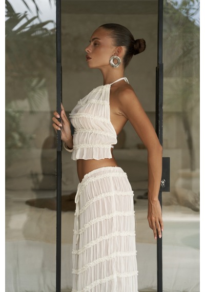 Mai Collection Mai Studios Co. Sofi Transparan Ekru Crop Etek Takım Ekru
