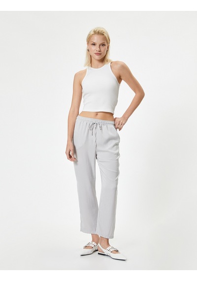 Koton Crop Paça Pantolon Beli Bağlamalı Cepli Gri 4sak40112pw Gri