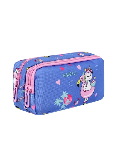 Waddell Lisanslı Turkuaz-pembe Unicorn Desenli Çift Gözlü Kalemlik Çantası Çok Renkli