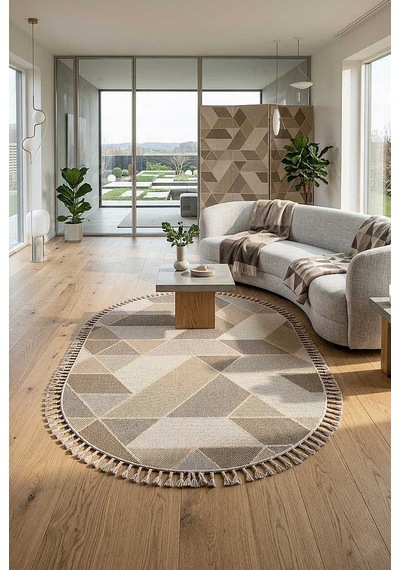 Frenda Home Oslo Pinterest İskandinav Desenli Oval Halı 19477 Kahve