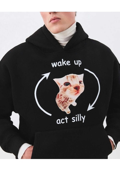 Hunors Sportswear & Company Wake Up Baskılı Unisex Model Pamuklu Kapüşonlu Sweatshirt SIYAH Hunors Sportswear & Company Wake Up Baskılı Unisex Model Pamuklu Kapüşonlu Sweatshirt SIYAH