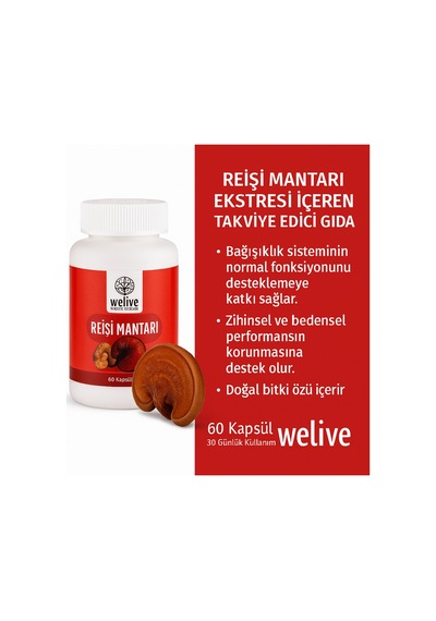 Reişi Mantarı 1000 Mg Günlük Destek 60 Kapsül Bitkisel Takviye