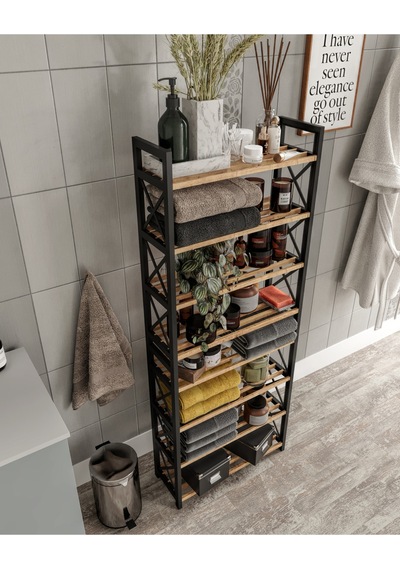 Dekoratif Banyo Düzenleyici Organiser Havluluk Peçetelik Çok Amaçlı Raf 8 Katlı Çok Renkli