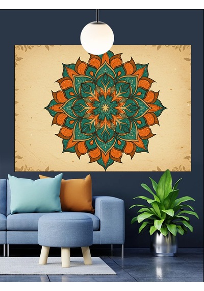 Mandala Desenli Yuvarlak Sanat Dekoratif Kanvas - Mdf Ahşap Tablo