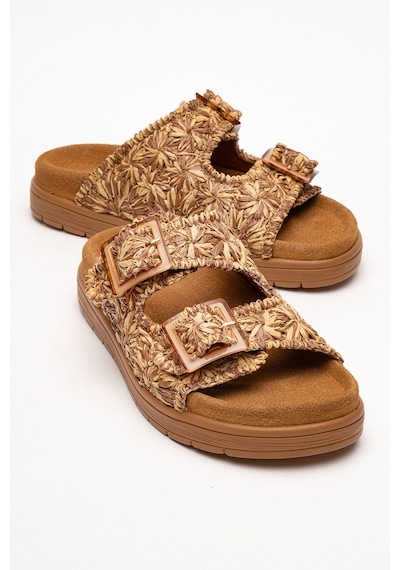 Luvishoes Luvi Shoes Mılana Taba Desenli Hakiki Deri Tokalı Çift Bantlı Kadın Terlik Taba