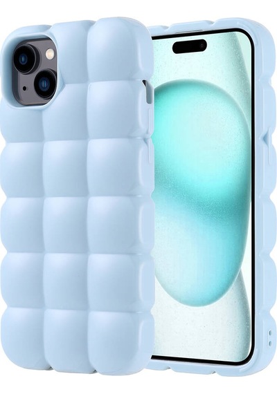 Apple Uyumlu iPhone 15 Plus Kılıf Parlak Esnek Silikon Dom Dom Kapak - Mavi Mavi Mavi