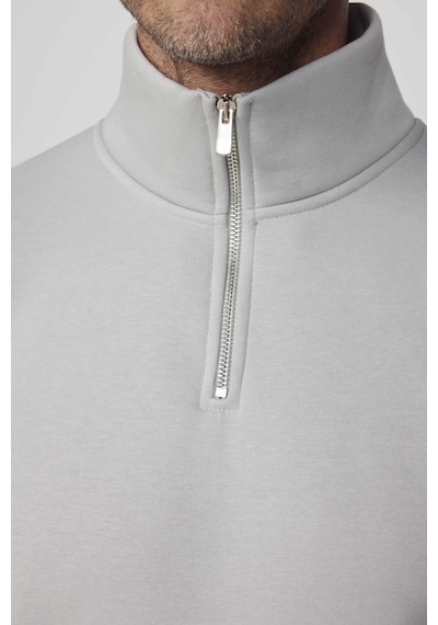 Tudors Pamuklu Dik Yaka Fermuarlı Taş Unisex Sweatshirt-29416-taş Taş