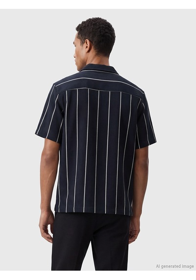 Lcw Vision Lacivert Regular Fit Kısa Kollu Çizgili Erkek Gömlek