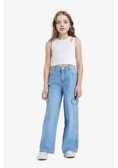 Defacto Kız Çocuk Wide Leg Kargo Geniş Paça Jean Pantolon E5879a825aunm28 Mavi