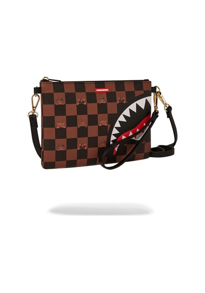 Sprayground Peeking Character Check Pouchette, Kahverengi Unisex El Ve Omuz Çantası El Çantası