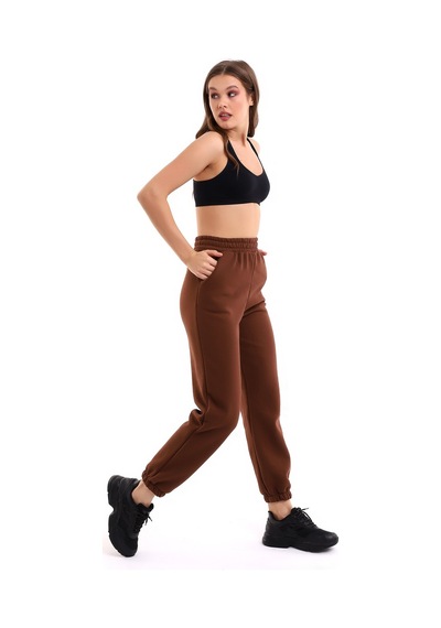 Winmoda34 Jogger Bol Kesim Kalın 3 İplik Şardonlu Eşofman Altı Kadın Kahverengi
