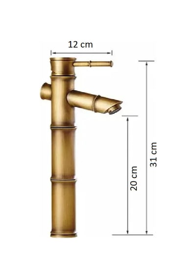Rena Design Bambu Model Rustik Antik Lavabo Bataryası Banyo Çanak Musluğu Eskitme Lavabo Armatür Otantik Bakır Antik Eskitme Bakır Görünüm