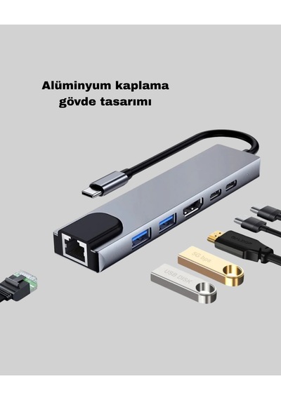 Mey İthalat Alüminyum Kasalı Macbook Usb-c Hub 4k Hdmı, Usb 3.0, Sd/tf Kart Girişi, Pd Şarj Desteği