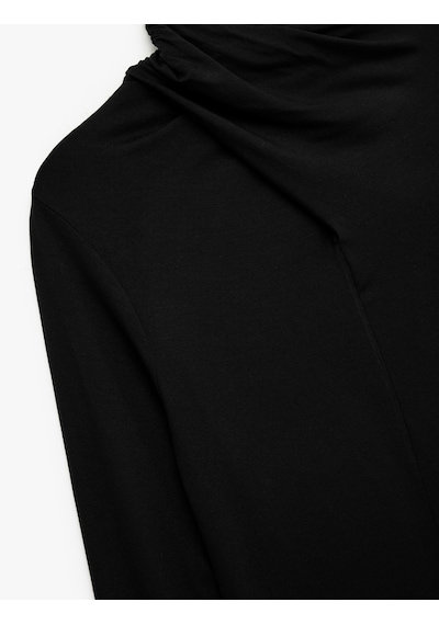 Koton Uzun Kollu Slim Fit Drapeli Dik Yaka Tişört Siyah 6wak50002ek SIYAH