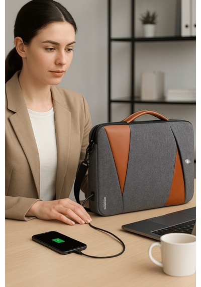 Watchofroyal Smartpack Duo Usb & Type-c Girişli Laptop El Ve Sırt Çantası Gri