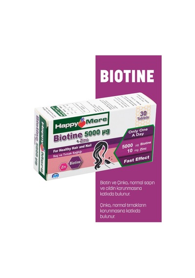 Happymore Biotin Ve Çinko İçeren 30 Tablet Takviye Edici Gıda