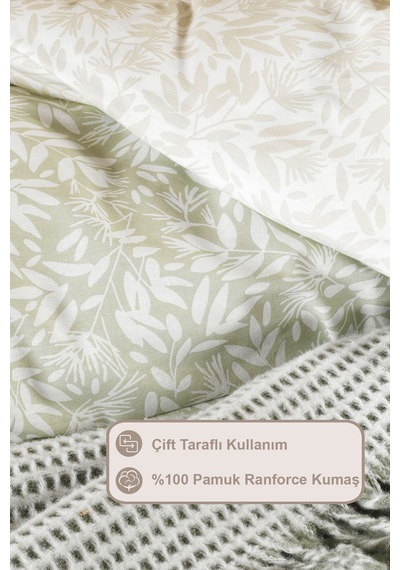 Elart Siena Nevresim Takımı Çift Kişilik %100 Pamuk Ranforce Lastikli Çarşaf 200x220 Cm Yeşil Yeşil