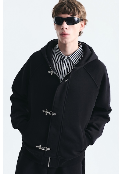 Vamos Oversize Klips Kapama Sweatshirt Takım Siyah