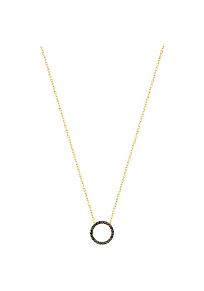 Siyah Taşlı Gümüş Halka Kolye Rose Gold