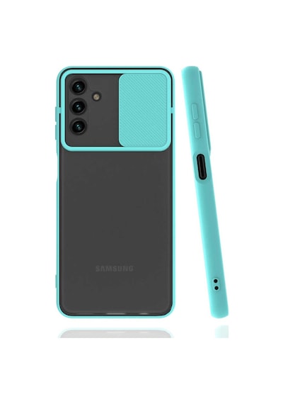 Noktaks - Samsung Galaxy Uyumlu A13 5g - Kılıf Slayt Sürgülü Arkası Buzlu Lensi Kapak - Turkuaz