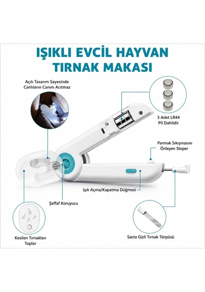 Işıklı Törpülü Evcil Hayvan Tırnak Makası