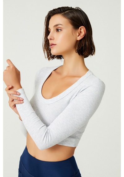 Los Ojos X Melodi Gri Pamuklu Fitilli Uzun Kollu Crop Spor Bluz Long Sleeve Kar Melanj Los Ojos X Melodi Gri Pamuklu Fitilli Uzun Kollu Crop Spor Bluz Long Sleeve Kar Melanj