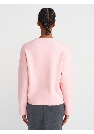 Dilvin 10640 Bisiklet Yaka Yumuşak Dokulu Triko Kazak-pembe-5918 Pembe