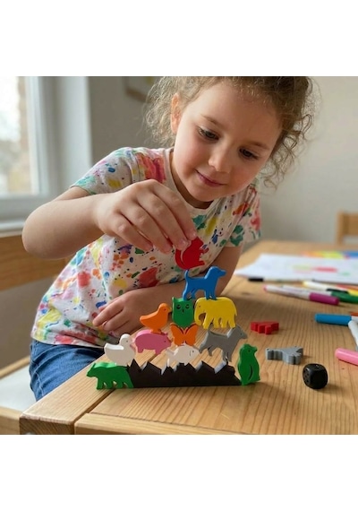 Montessori Hayvan Figürlü Denge Oyunu - Eğitici Zeka Geliştirici Tetris Blokları - Rengarenk 12 Parça