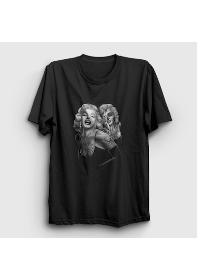 Presmono Unisex Tattoo Marilyn Monroe T-shirt Siyah