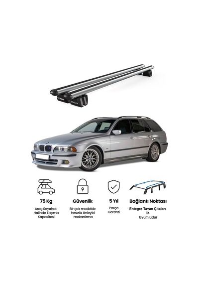 Pençe Bmw 5 Series Touring E39 2000-2004 Uyumlu Gri Ara Atkı Port Bagaj Tavan Barı