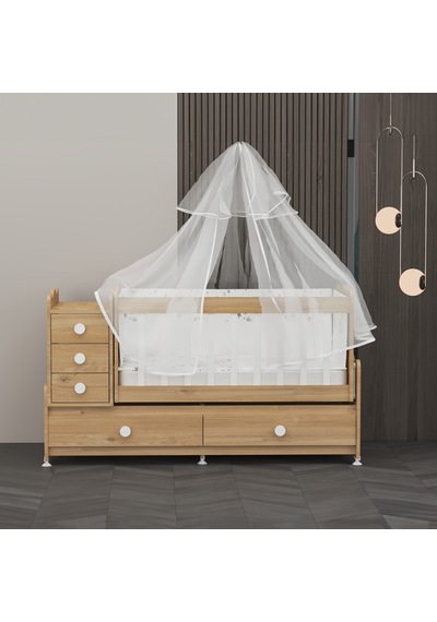 Garaj Home Melina Mdf Çıtalı Beşik + Yatak + Uyku Seti - Meşe Beyaz