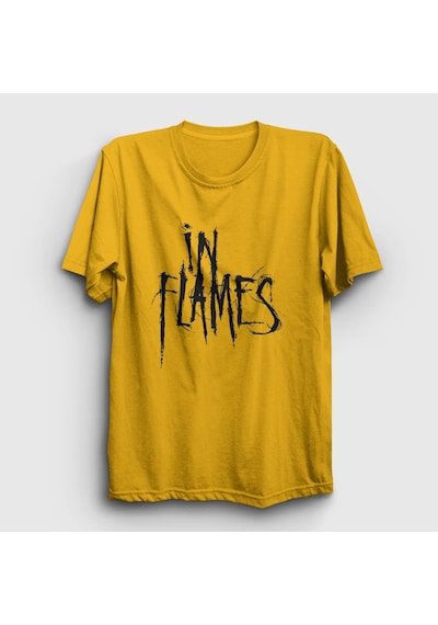 Presmono Unisex Logo In Flames T-shirt Sarı
