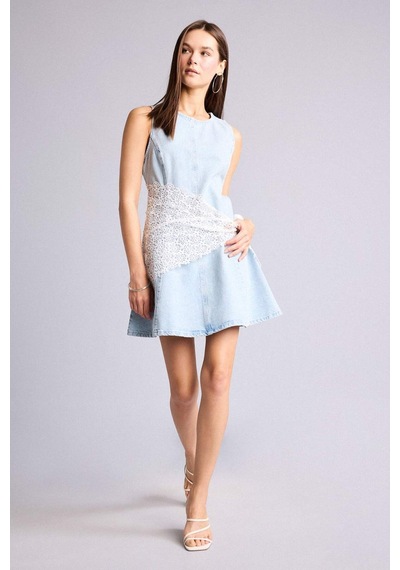 Defacto %100 Pamuk Kolsuz Mini Jean Elbise H6341ax26smnm39 Mavi-nm39