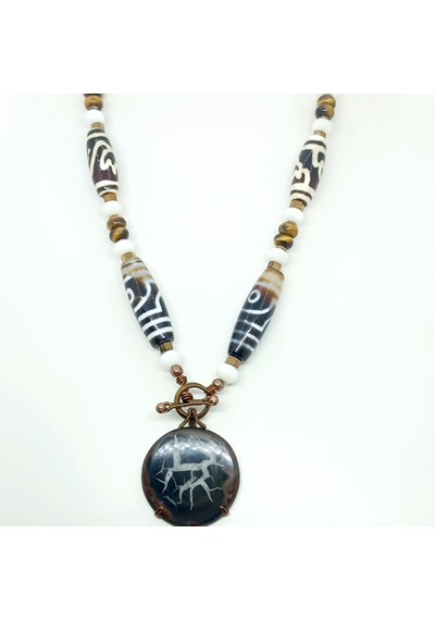 Sibelce 2224 Septarian Tibet Akik Kaplangözü Mercan El Yapımı Kolye Çok Renkli