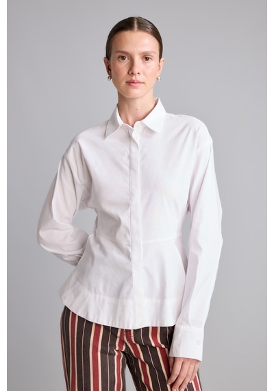 Defacto Fıtted Bengalin Peplum Uzun Kollu Gömlek I4741ax26auwt36 Beyaz-wt36