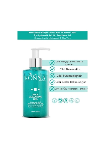 Ronna Beauty Face Cleasing Kuru ve Karma Ciltler İçin Besleyici ve Onarıcı Temizleme Jeli 200 ML